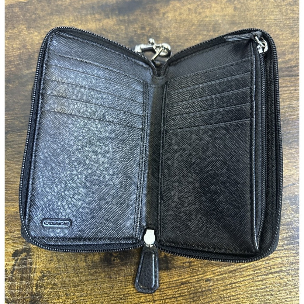 Coach Signature Logo Canvas Jacquard Wristlet Phone Wallet Turnlock Black Y2K - Picture 7 of 12